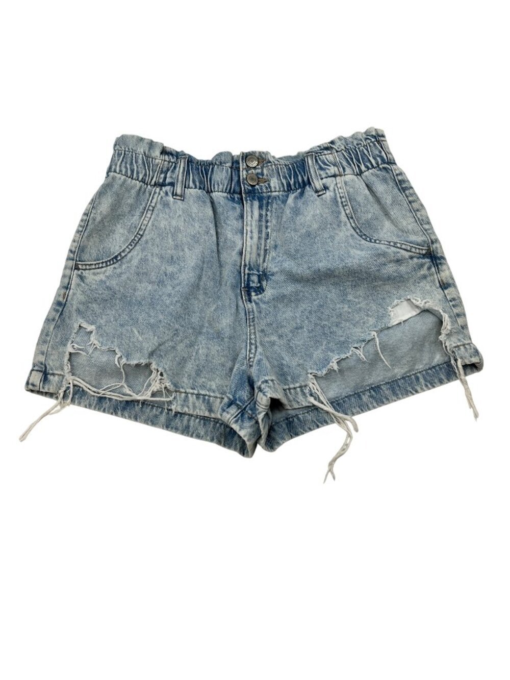 SO Womens High Rise Mom Shorts Light Wash Denim Distressed Size 11/30